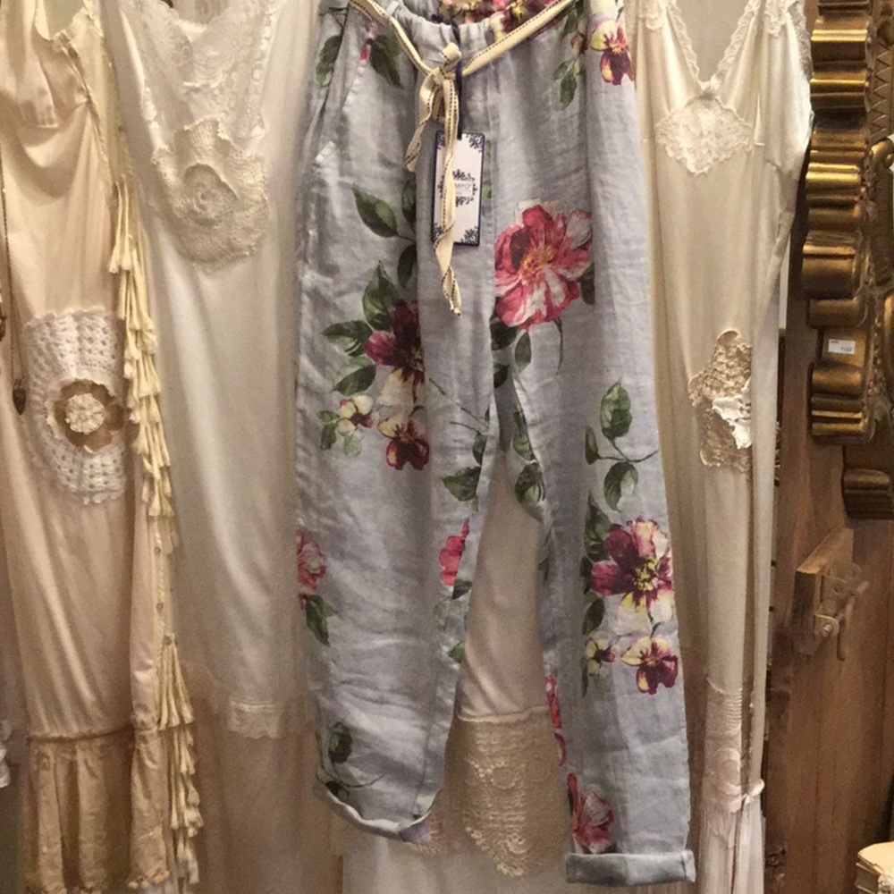 LINEN FLORAL PANTS SIZE S,M.L,XL